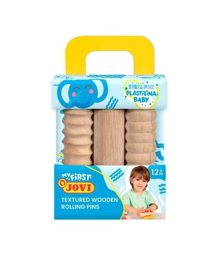 Jovi maletín de modelaje my first plastilina baby con 3 rodillos de madera diferentes texturas +12m