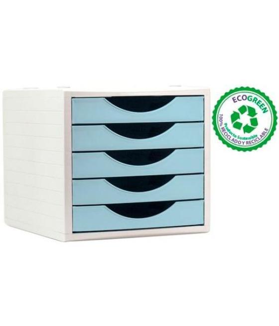 Archivo 2000 módulo organizador ecogreen sobremesa 5 cajones 340x270x260 reciclado azul pastel