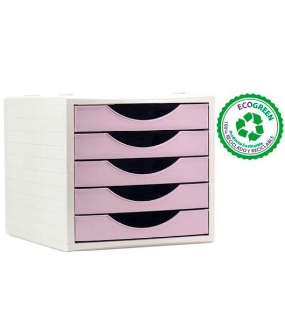 Archivo 2000 módulo organizador ecogreen sobremesa 5 cajones 340x270x260 reciclado rosa pastel
