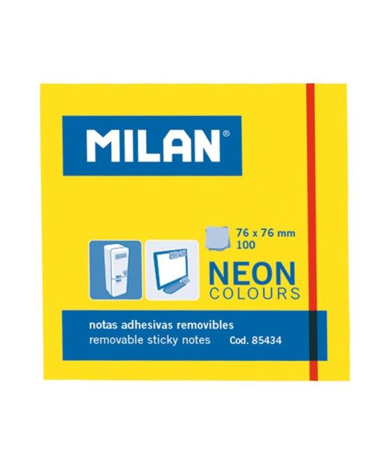 Milan bloc notas adhesivas removibles 100h 76x76 amarillo fluorescente