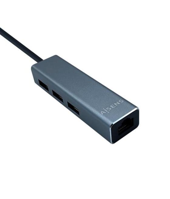 Aisens conversor usb 3.0 a ethernet gigabit 10/100/1000 mbps   hub 3xusb3.0 gris 15cm