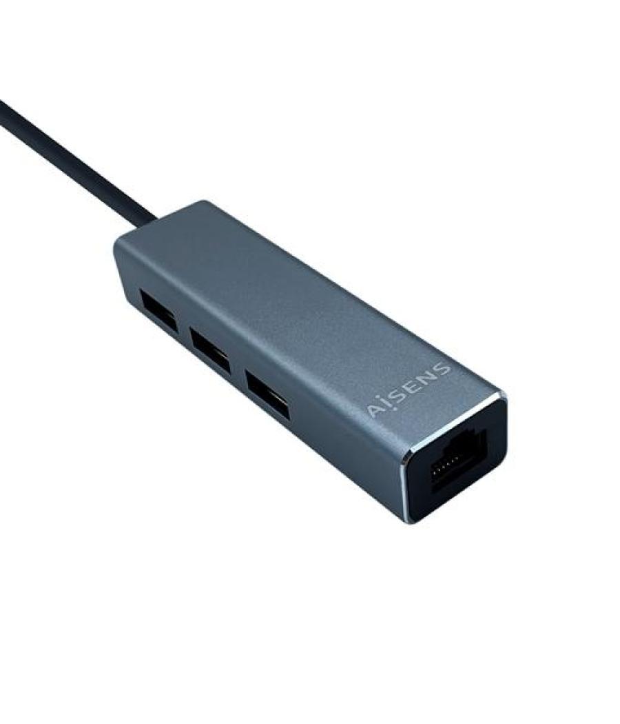 Aisens conversor usb 3.0 a ethernet gigabit 10/100/1000 mbps + hub 3xusb3.0 gris 15cm