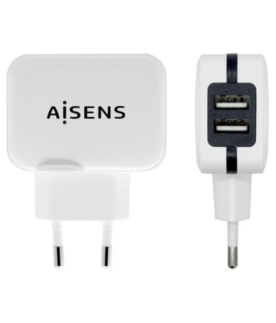 Aisens cargador usb 17w 5v/3.4a, 2x usb-a con control ai blanco