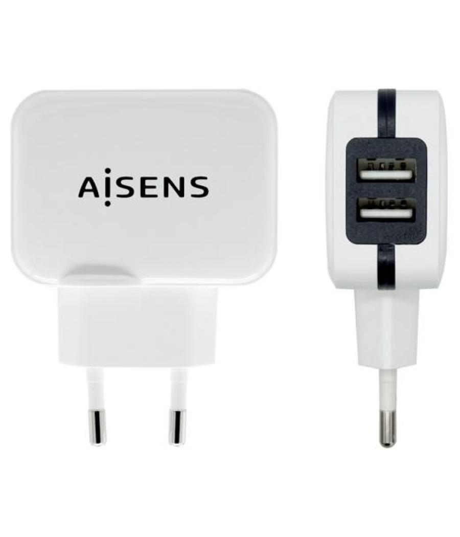 Aisens cargador usb 17w 5v/3.4a, 2x usb-a con control ai blanco