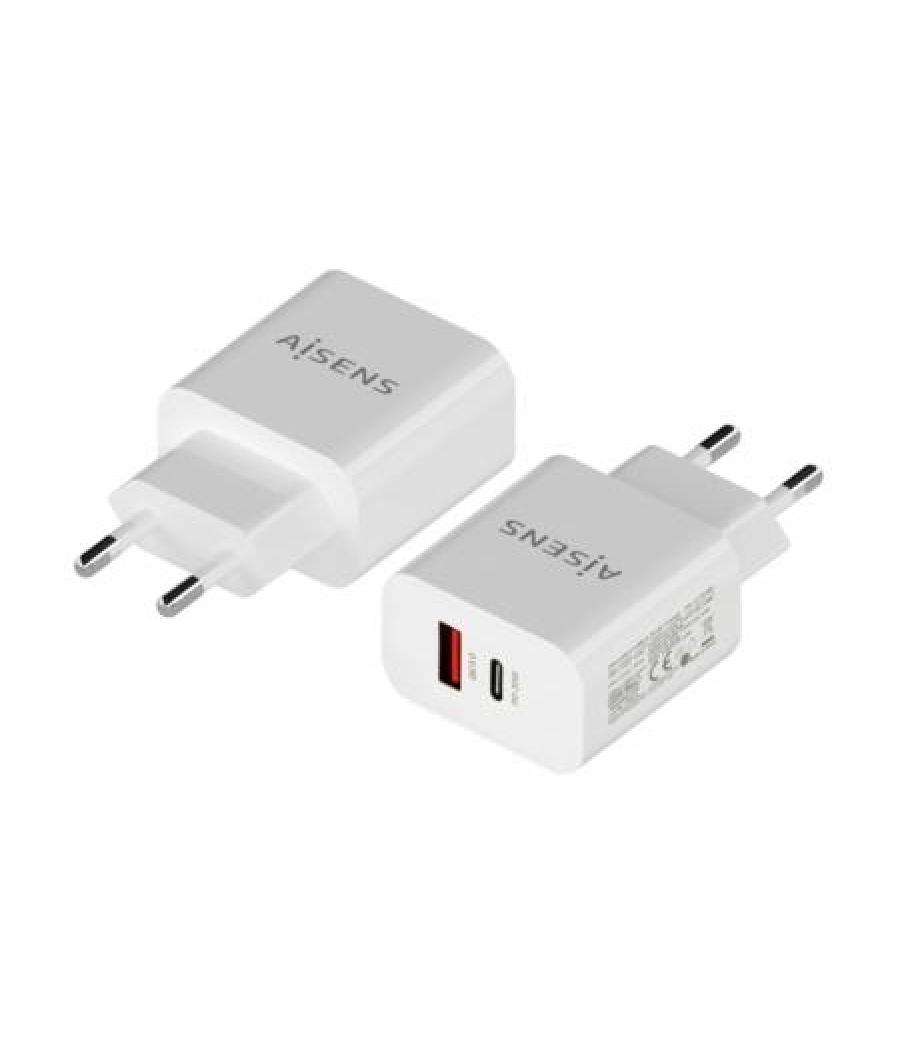 Aisens cargador 1xusb-c pd3.0, 1xusb-a qc3.0 20w blanco