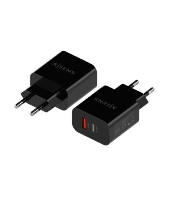Aisens cargador 1xusb-c pd3.0, 1xusb-a qc3.0 20w negro