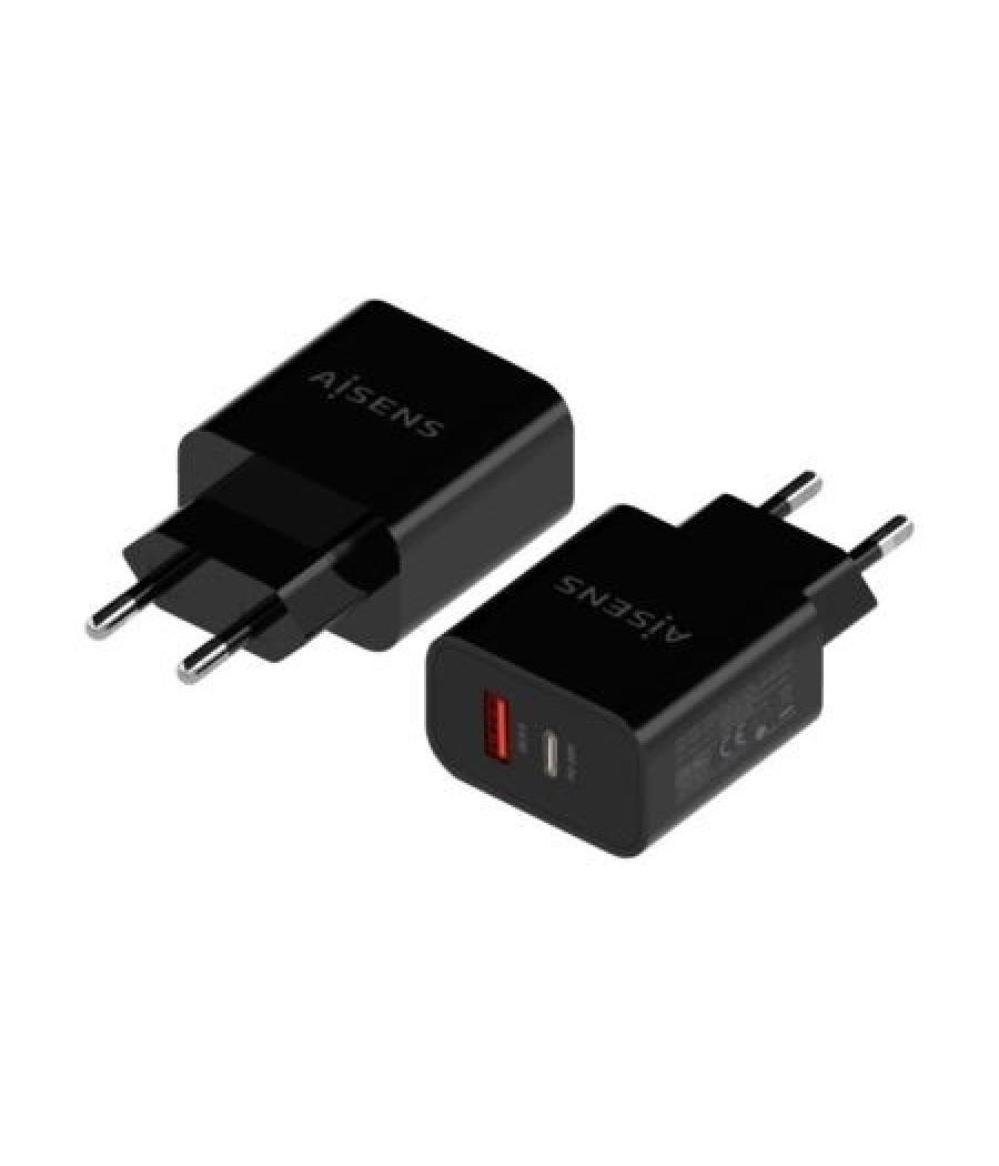 Aisens cargador 1xusb-c pd3.0, 1xusb-a qc3.0 20w negro
