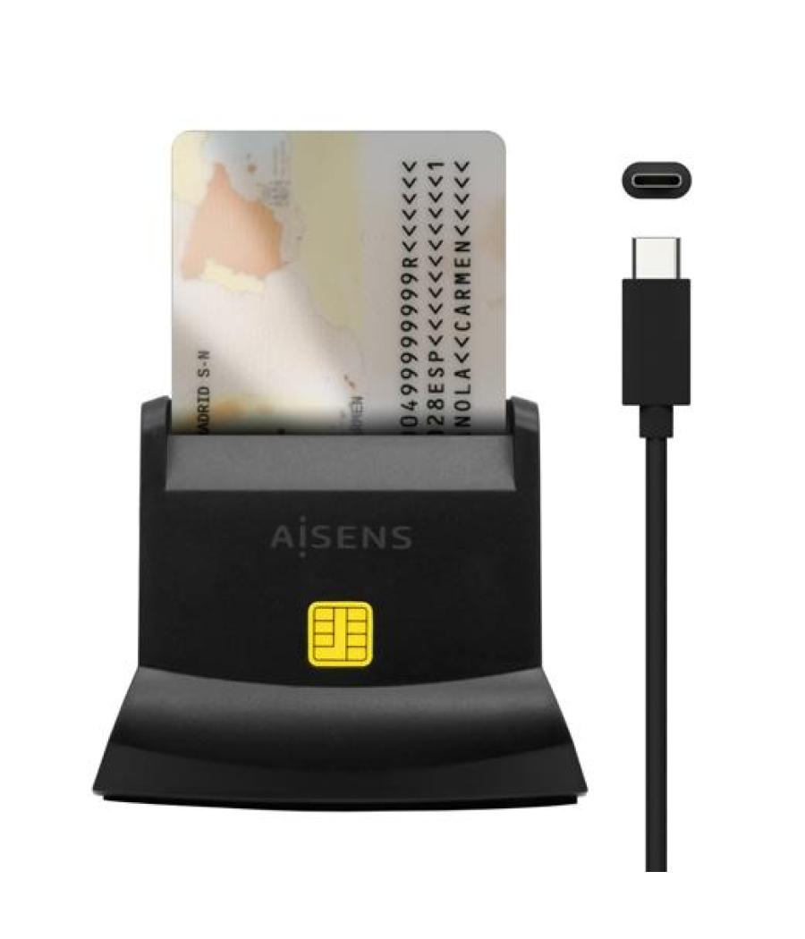 Aisens lector de tarjetas inteligente dni con lector de tarjetas sim, sd, mirosd, mmc, rs-mmc, mmc micro, usb-c, negro