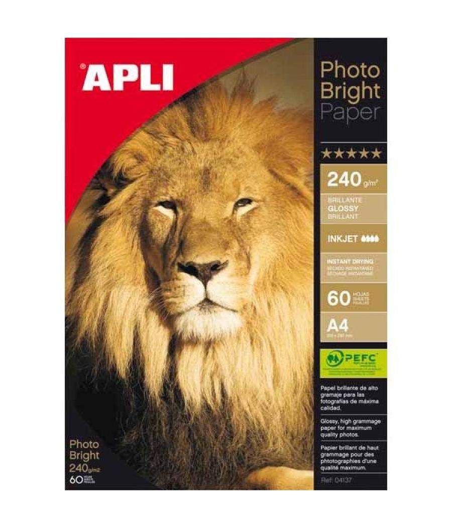 Apli papel fotográfico profesional photo bright a4 240gr inkjet paquete 60h blanco brillo