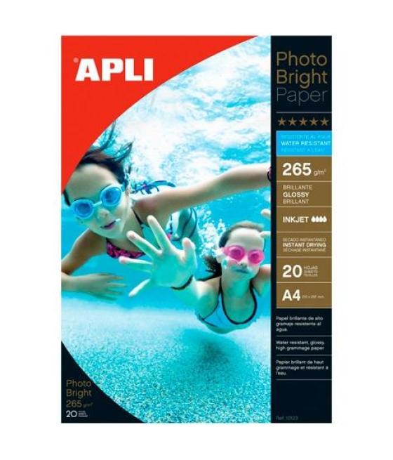 Apli papel fotográfico profesional photo bright a4 265gr inkjet resistente al agua paquete 20h blanco brillo