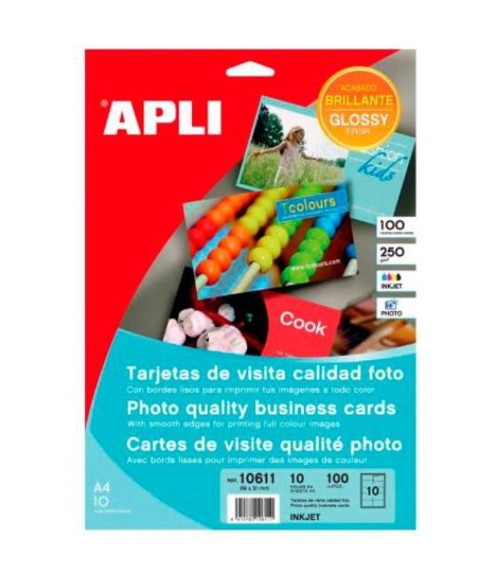 Apli tarjetas de visita cantos rectos 89x51mm 250g blanco brillante -10 hojas-