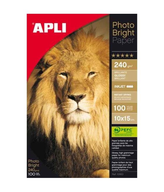 Apli papel fotográfico photo bright 10x15cm 240gr inkjet paquete 100h blanco brillo