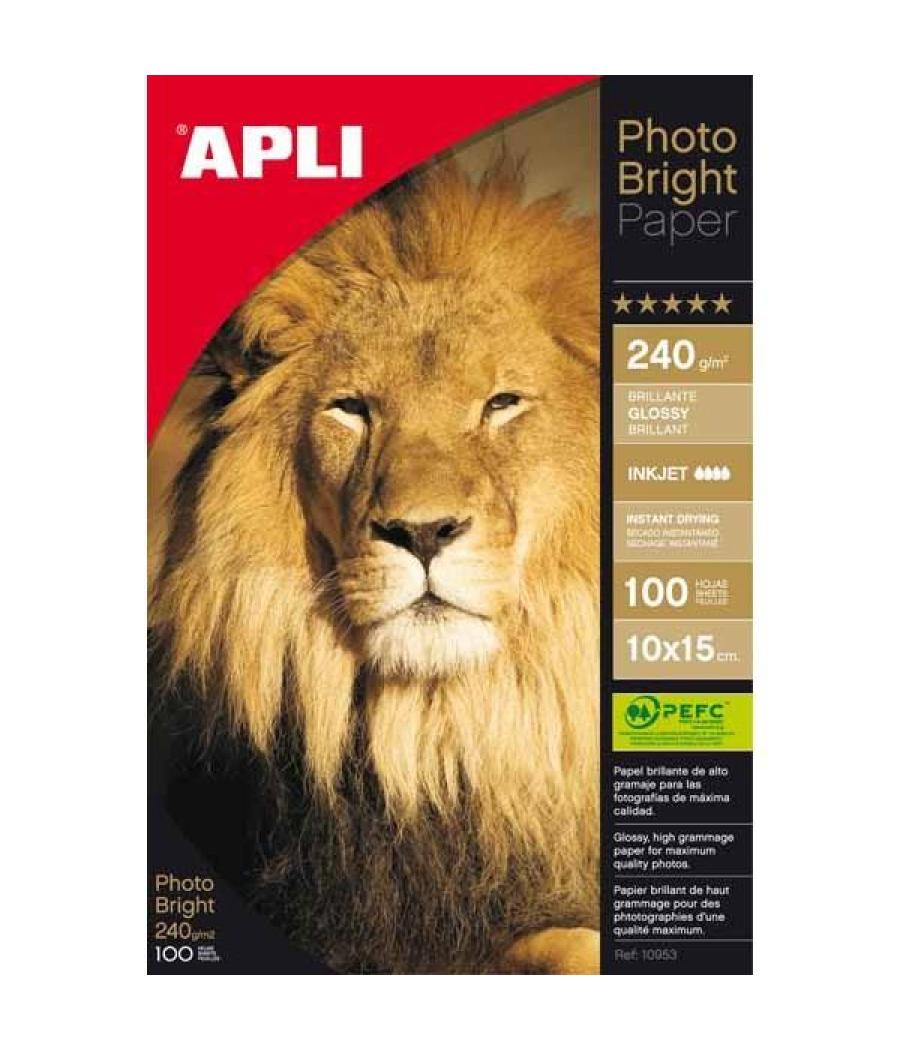 Apli papel fotográfico photo bright 10x15cm 240gr inkjet paquete 100h blanco brillo