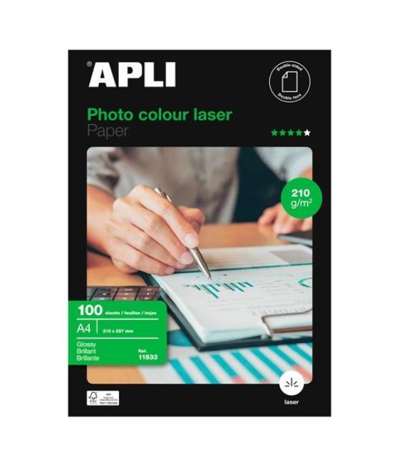 Apli papel fotográfico a4 210gr láser doble cara paquete 100h blanco brillo