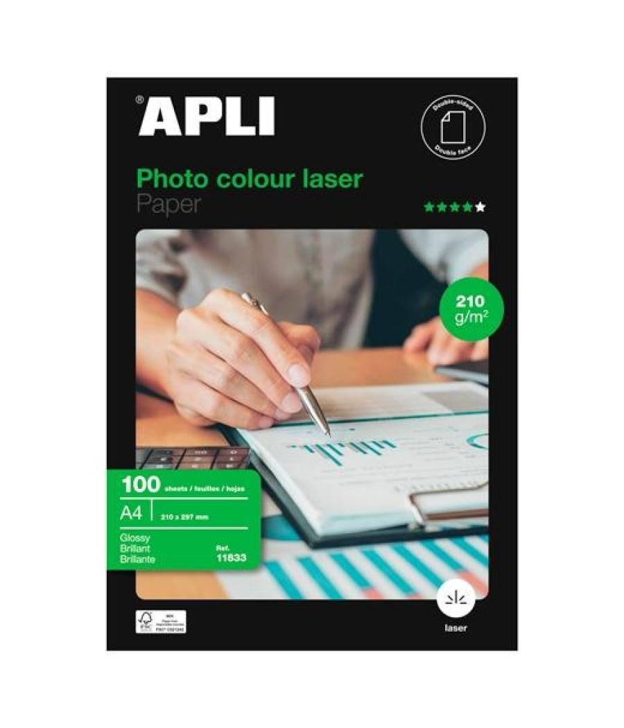 Apli papel fotográfico a4 210gr láser doble cara paquete 100h blanco brillo