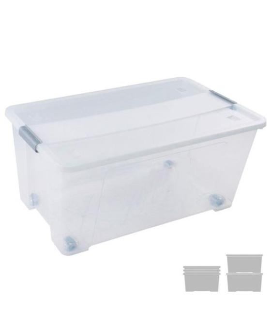 Archivo 2000 caja de almacenaje 61l apilable y encajable c/tapa y ruedas 400x680x310mm pp cristal transparente