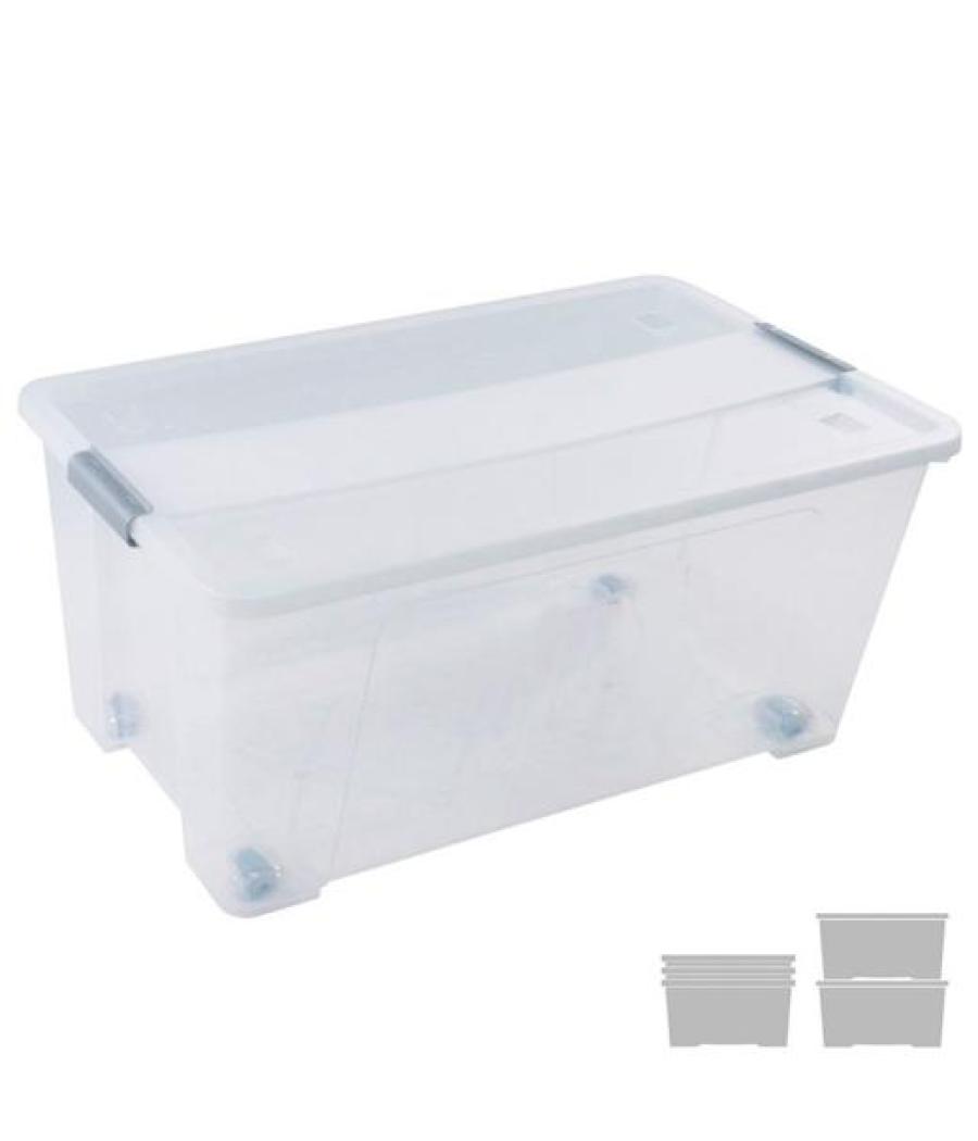 Archivo 2000 caja de almacenaje 61l apilable y encajable c/tapa y ruedas 400x680x310mm pp cristal transparente