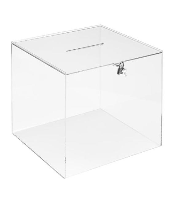 Archivo 2000 urna cuadrada con llave y ranura superior 300x300x300mm metacrilato 4mm transparente