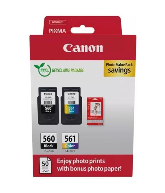 Canon tinta ecopack bk c/m/y   50h papel fotográfico 10x15 brillante gp 501 pixma ts 5350/5350a/5350i/5351/5351a - pg 560   cl 5