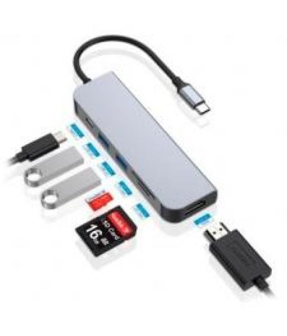 Conceptronic adaptador hub 6 en 1 usb-c a hdmi/usb-c/usb 3.0/sd/micro sd gris