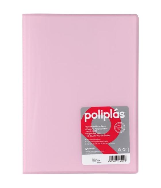 Grafoplás carpeta con fundas poliplás soldadas folio 10 fundas pp semirígido translúcido rosa soft
