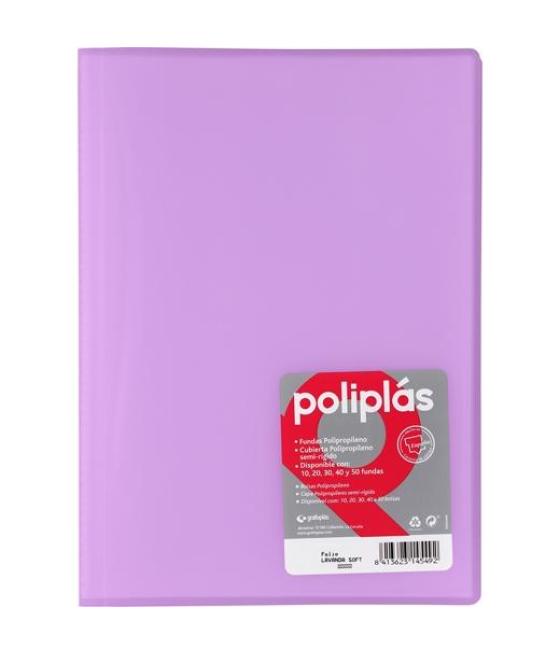 Grafoplás carpeta con fundas poliplás soldadas folio 10 fundas pp semirígido translúcido lavanda soft
