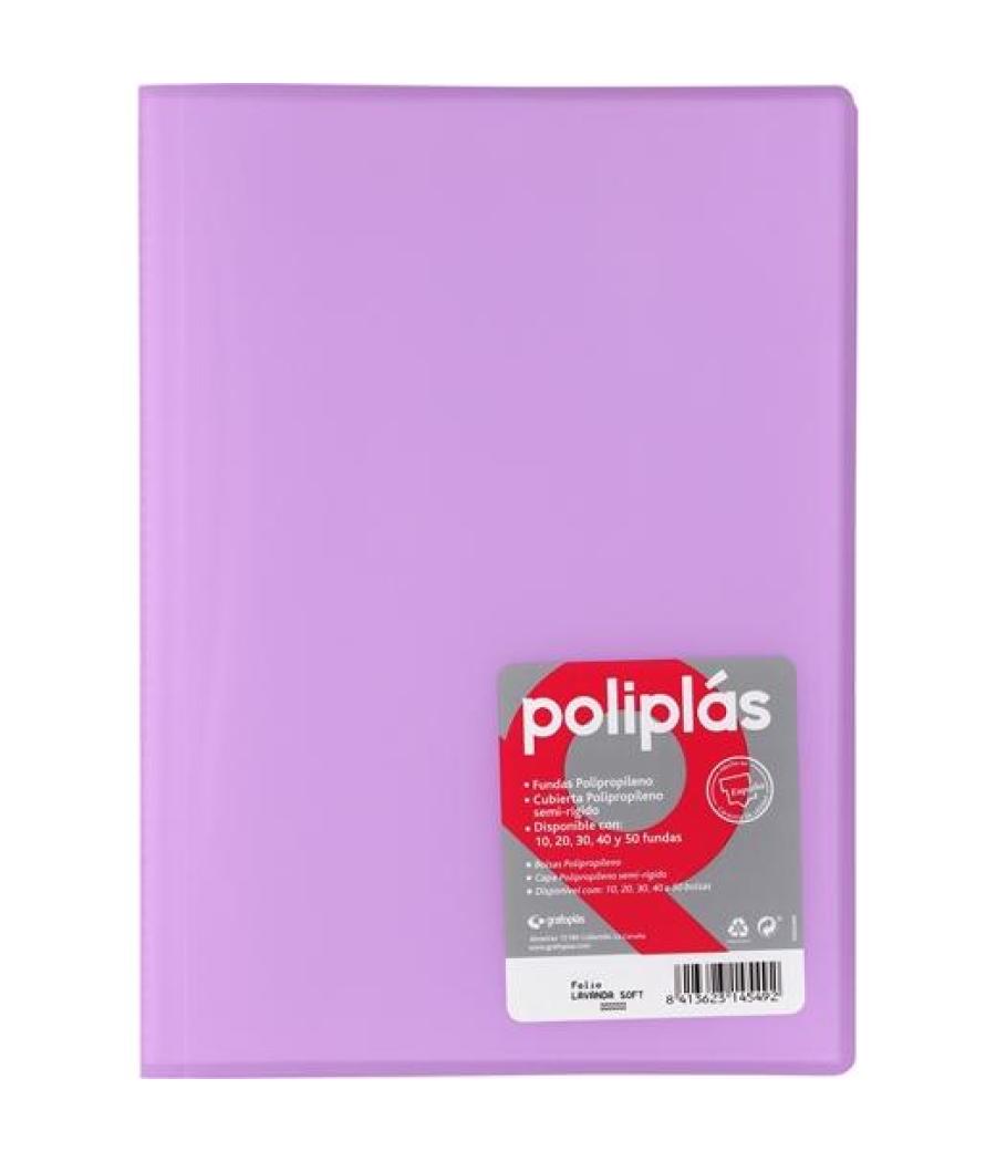Grafoplás carpeta con fundas poliplás soldadas folio 10 fundas pp semirígido translúcido lavanda soft