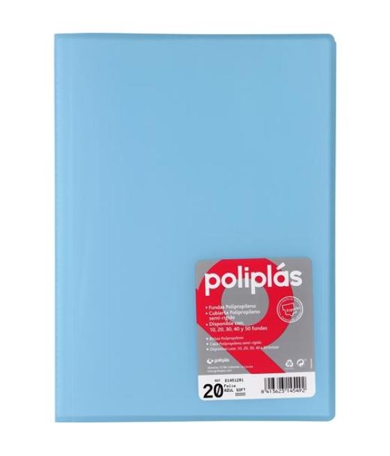 Grafoplás carpeta con fundas poliplás soldadas folio 20 fundas pp semirígido translúcido azul soft