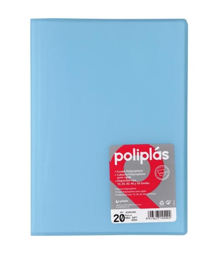 Grafoplás carpeta con fundas poliplás soldadas folio 20 fundas pp semirígido translúcido azul soft