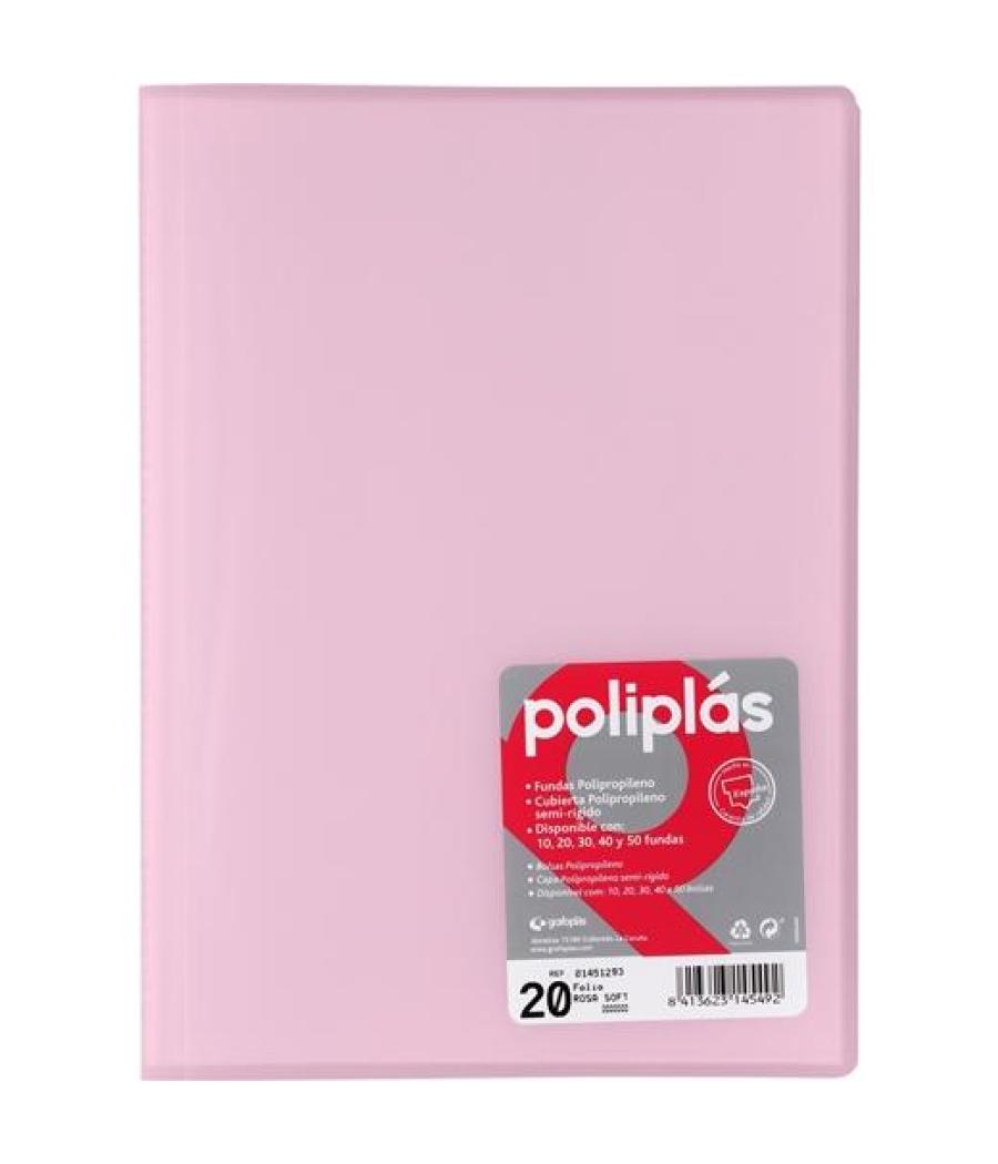 Grafoplás carpeta con fundas poliplás soldadas folio 20 fundas pp semirígido translúcido rosa soft