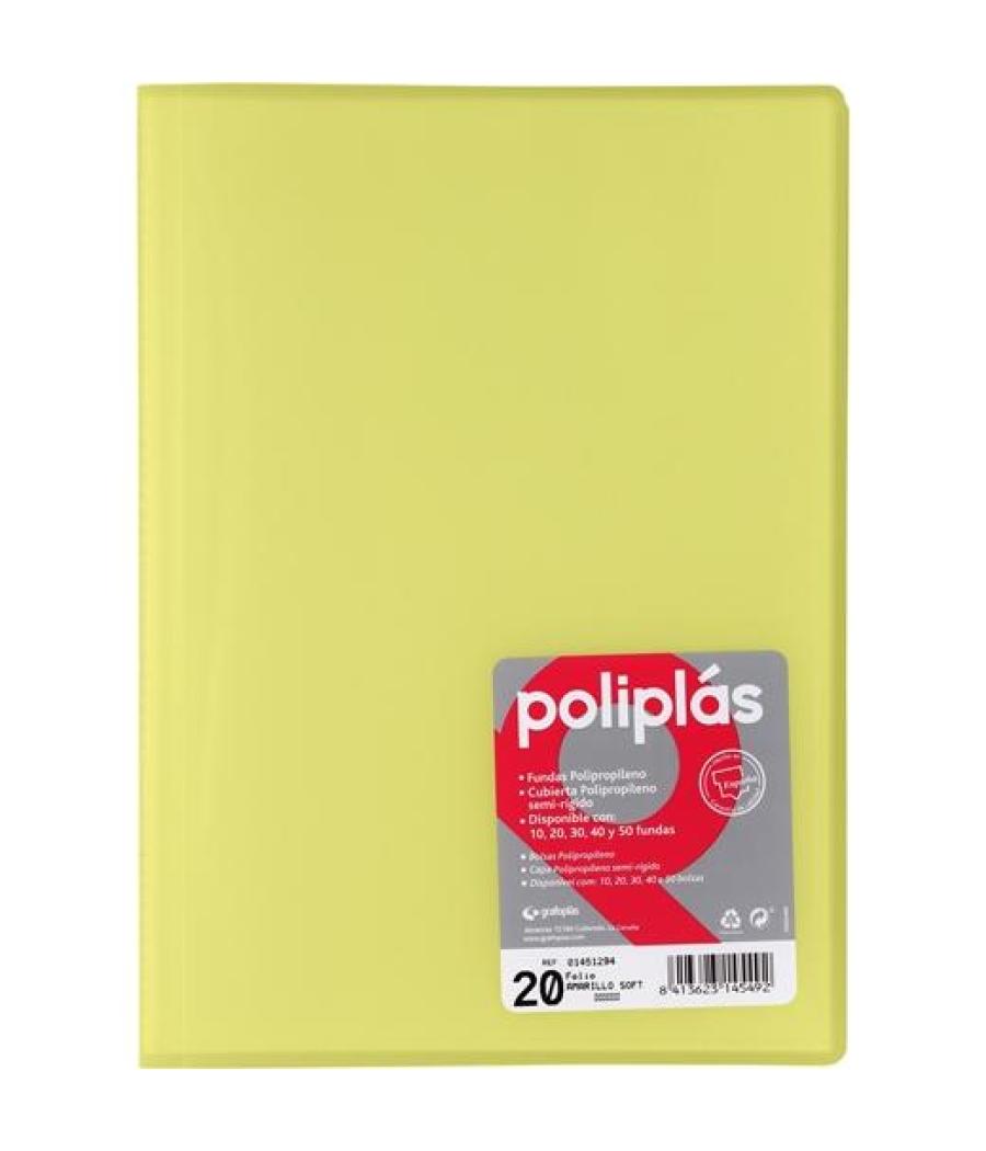 Grafoplás carpeta con fundas poliplás soldadas folio 20 fundas pp semirígido translúcido amarillo soft