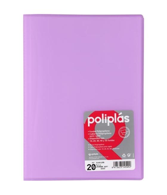 Grafoplás carpeta con fundas poliplás soldadas folio 20 fundas pp semirígido translúcido lavanda soft