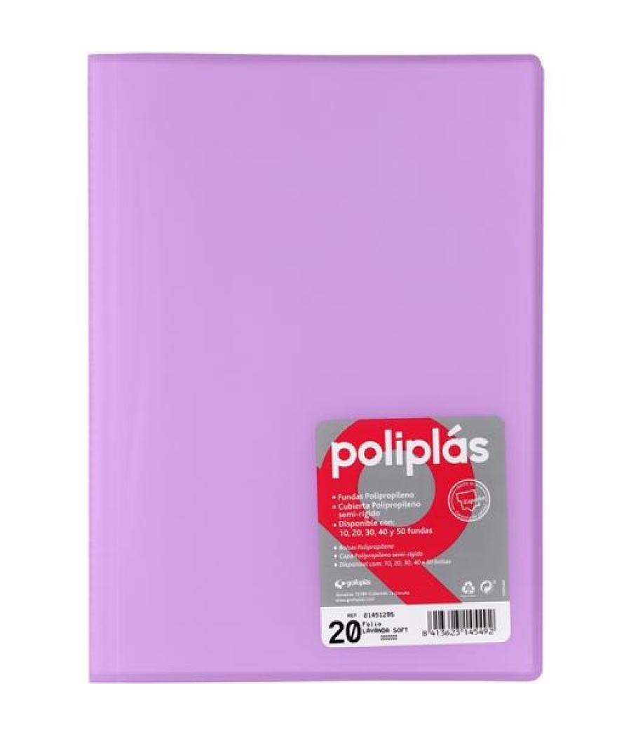 Grafoplás carpeta con fundas poliplás soldadas folio 20 fundas pp semirígido translúcido lavanda soft