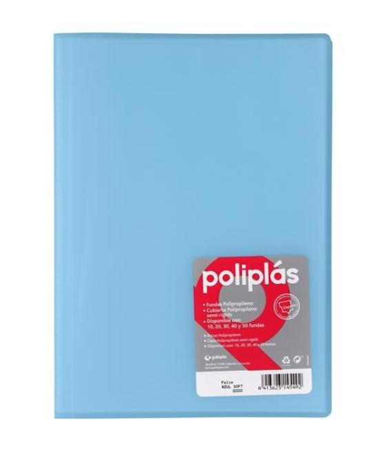 Grafoplás carpeta con fundas poliplás soldadas folio 30 fundas pp semirígido translúcido azul soft