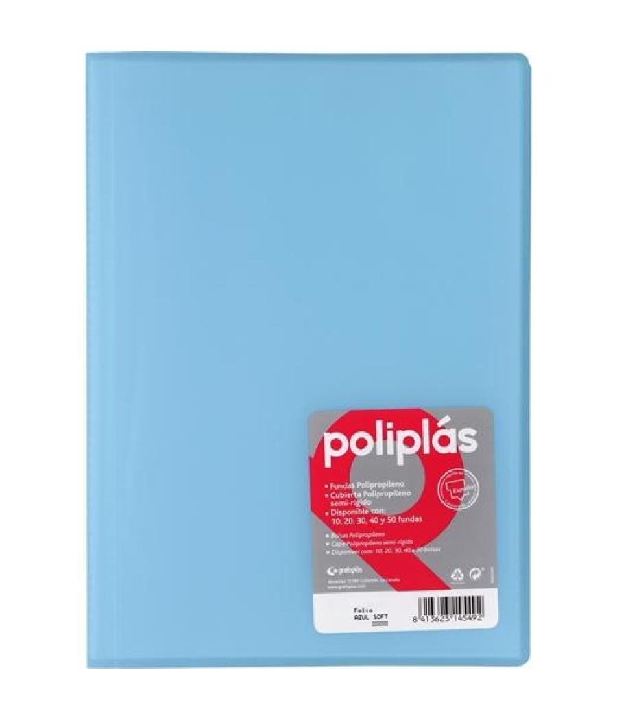 Grafoplás carpeta con fundas poliplás soldadas folio 30 fundas pp semirígido translúcido azul soft