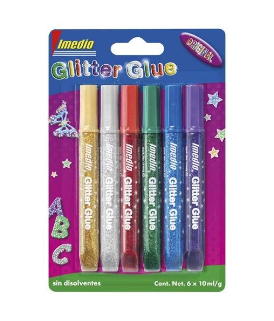 Imedio adhesivo glitter glue original tubo 10ml sin disolventes blíster 6 ud c/surtidos