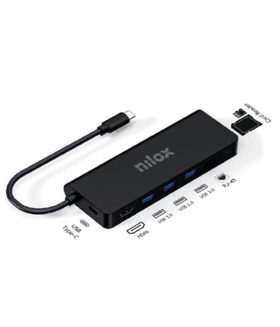 Nilox dock station usb-c 8 en 1 3xusb 3.0, 2xhdmi, sd, rj45, pd, negro