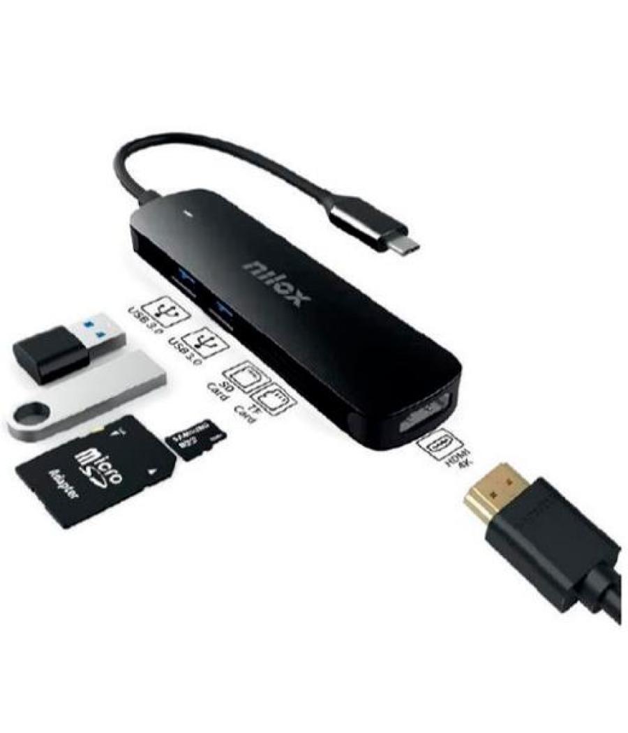 Nilox dock station 5 en 1 usb-c a 1xhdmi 4k, 2xusb 3.0 , 1xlector tarjetas sd y micro sd , negro