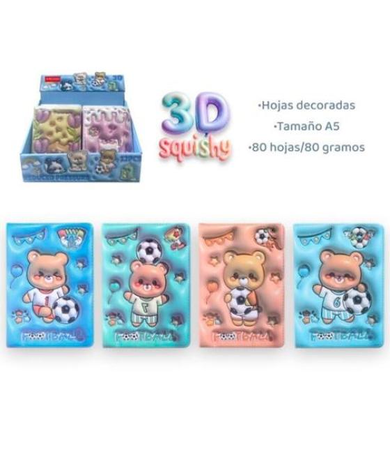 Roymart libretas 3d futbol and bear 80h decoradas a5 80gr 4 diseños expositor 12 ud