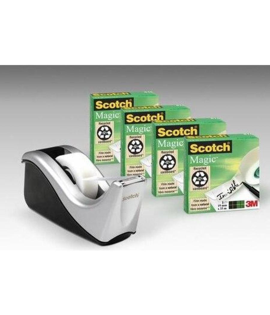 Scotch dispensador c60 nego/plata + 4 rollos cinta scotch magic 19mmx33m