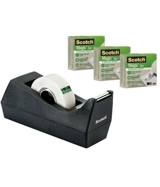 Scotch dispensador portarrollos scotch c38 negro + 3 cinta magica 900