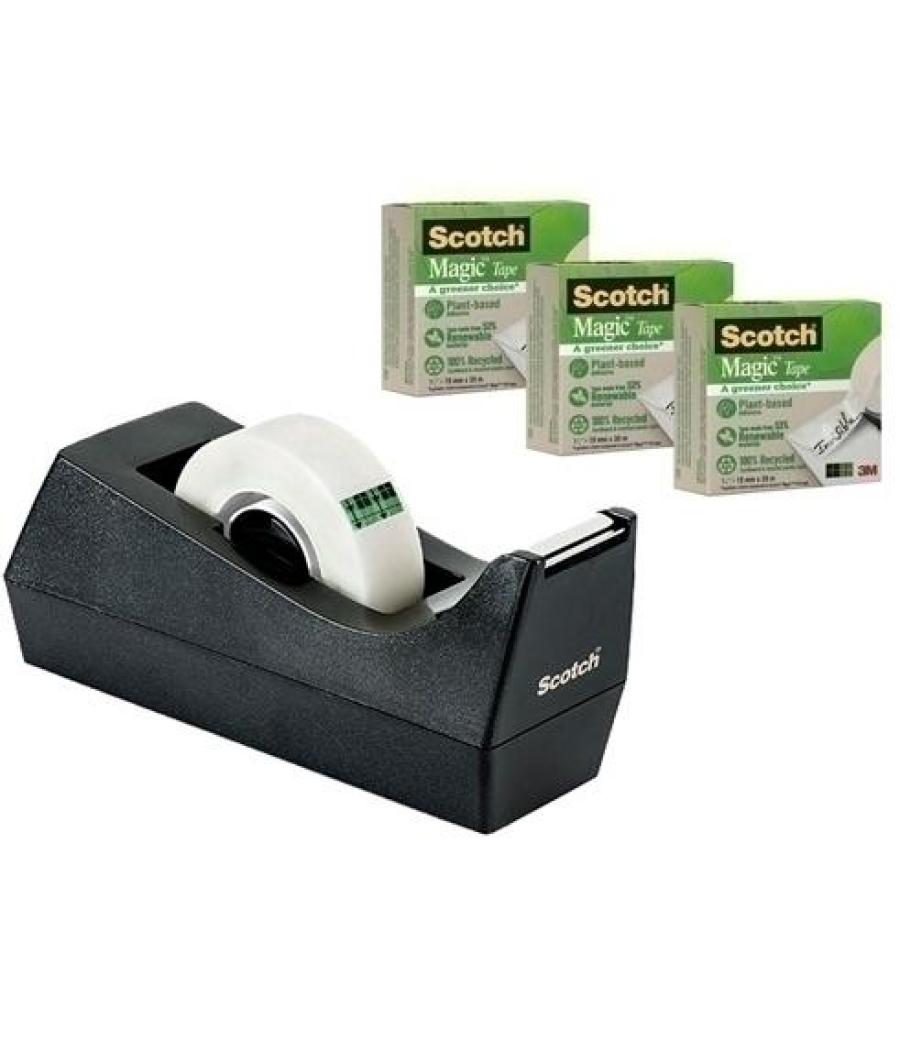 Scotch dispensador portarrollos scotch c38 negro + 3 cinta magica 900