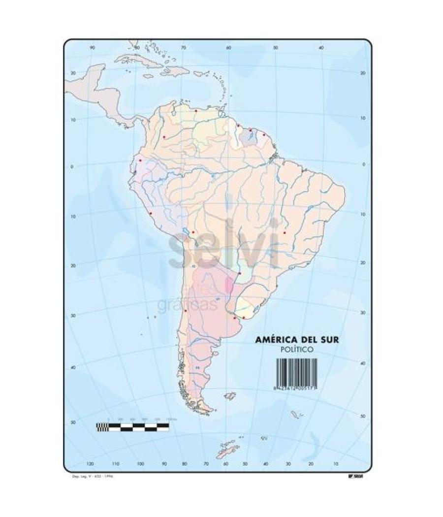 Selvi mapa mudo político de america del sur a4 -50u-