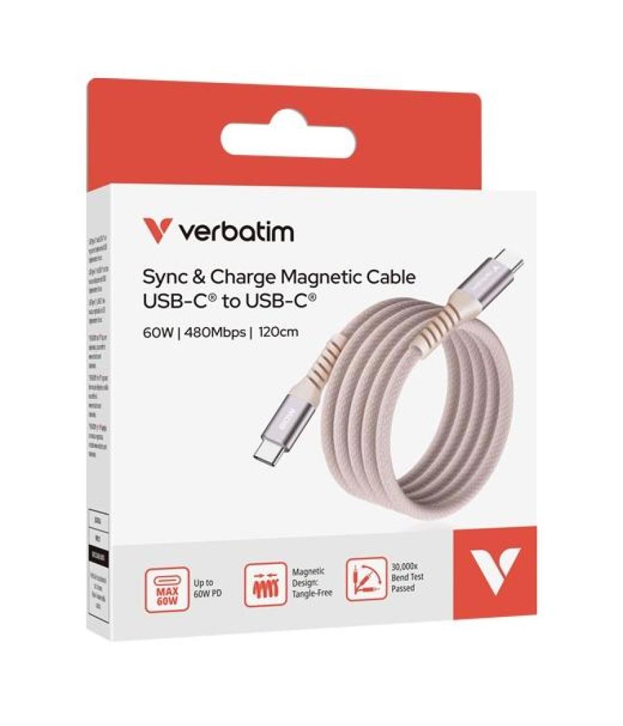 Verbatim cable magnetico tipo usb-c/m - usb-c/m rosa 60w 1,20 m