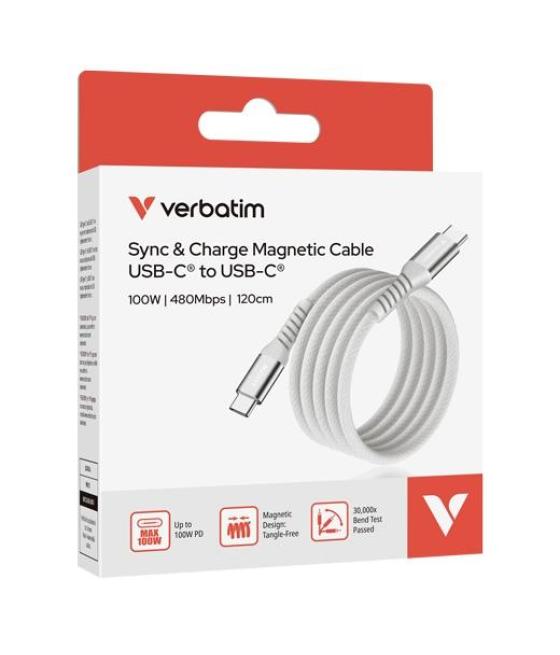Verbatim cable magnetico tipo usb-c/m - usb-c/m gris 100w 1,20 m