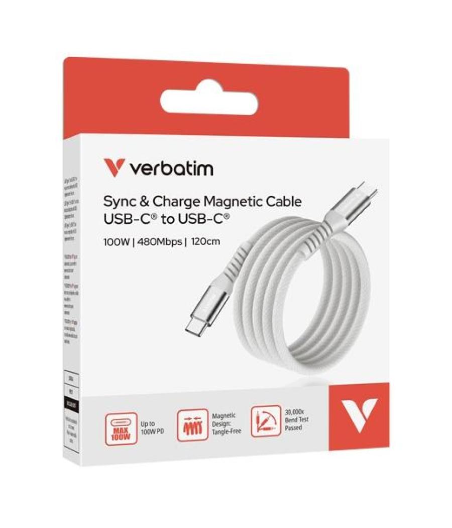Verbatim cable magnetico tipo usb-c/m - usb-c/m gris 100w 1,20 m