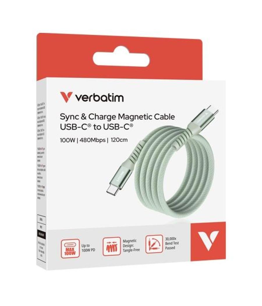 Verbatim cable magnetico tipo usb-c/m - usb-c/m verde 100w 1,20 m