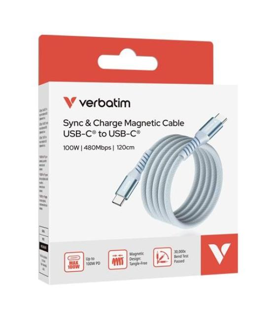 Verbatim cable magnetico tipo usb-c/m - usb-c/m azul 100w 1,20 m