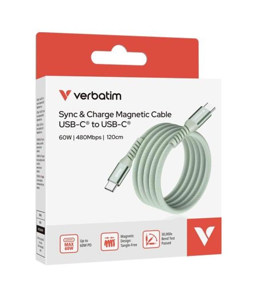 Verbatim cable magnetico tipo usb-c/m - usb-c/m verde 60w 1,20 m