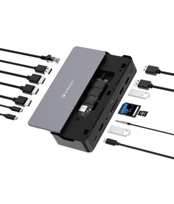 Verbatim dock station 15 en 1 usb-c a 2xhdmi/1xdp/1xrj45/1xusb-a 3.1/2xusb-a 3.0/1xusb-a 2.0/1xusb-c 3.1/1xtarjeta sd/1xmicro sd